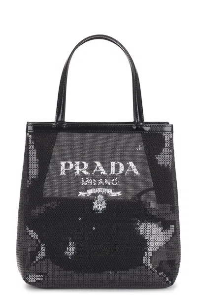 Pre-owned Prada Rete Paillettes Tote Bag In Black