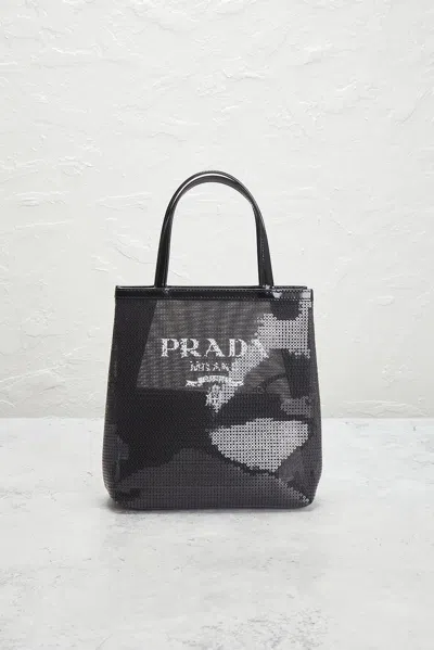 Pre-owned Prada Rete Paillettes Tote Bag In Black