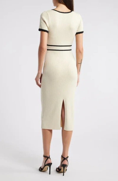 Zoe And Claire Short Sleeve Fitted Midi Sweater Dress In White