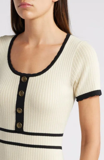 Zoe And Claire Short Sleeve Fitted Midi Sweater Dress In White