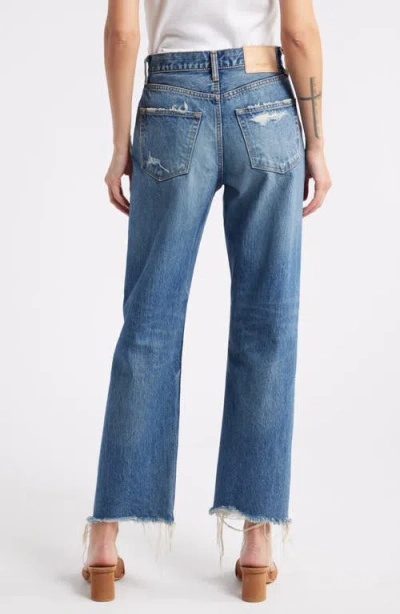 Moussy Vintage Ridgecrest High Waist Raw Hem Ankle Straight Leg Jeans In Blue