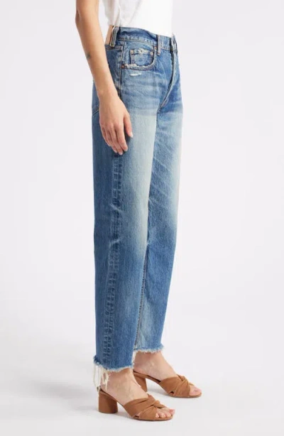 Moussy Vintage Ridgecrest High Waist Raw Hem Ankle Straight Leg Jeans In Blue