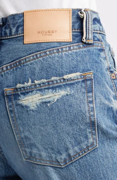 Moussy Vintage Ridgecrest High Waist Raw Hem Ankle Straight Leg Jeans In Blue