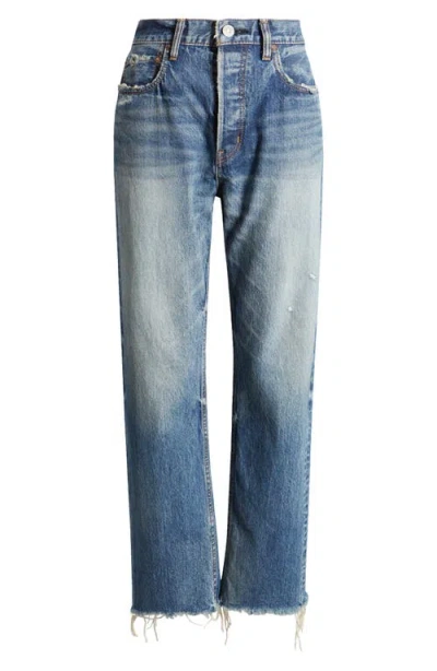 Moussy Vintage Ridgecrest High Waist Raw Hem Ankle Straight Leg Jeans In Blue