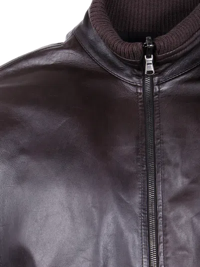 Barba Napoli Ribbed Leather Jacket In Brown