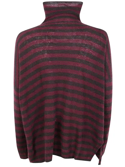 Base Extrafine Merino Wool Striped Turtleneck In Burgundy