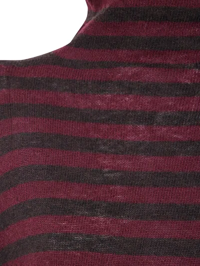 Base Extrafine Merino Wool Striped Turtleneck In Burgundy