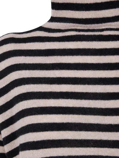 Base Extrafine Merino Wool Striped Turtleneck In Black