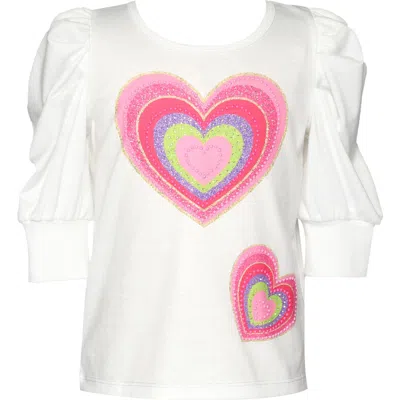 Baby Sara Kids' Ruched Sleeve Heart Graphic T-shirt In White