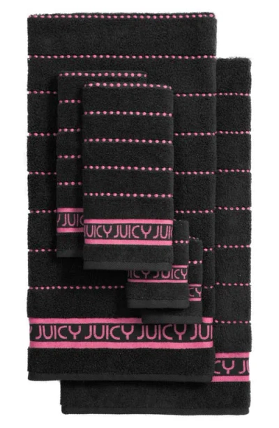 Juicy Couture Plush Stripe Bath Towel Set In Black