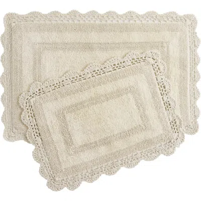 Laura Ashley Reversible Crochet Cotton 2-piece Bath Mat Set In Neutral