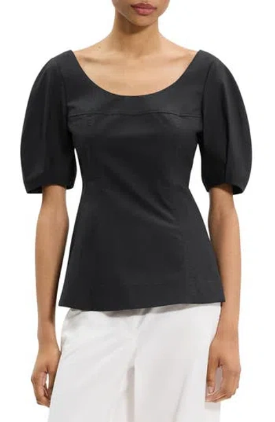 Theory Puff Sleeve Scoop Neck Shirt In Black