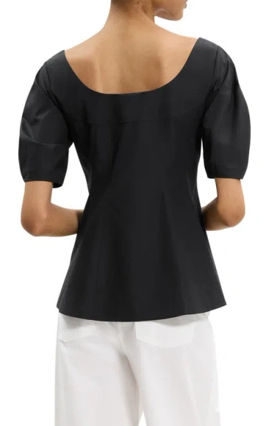 Theory Puff Sleeve Scoop Neck Shirt In Black