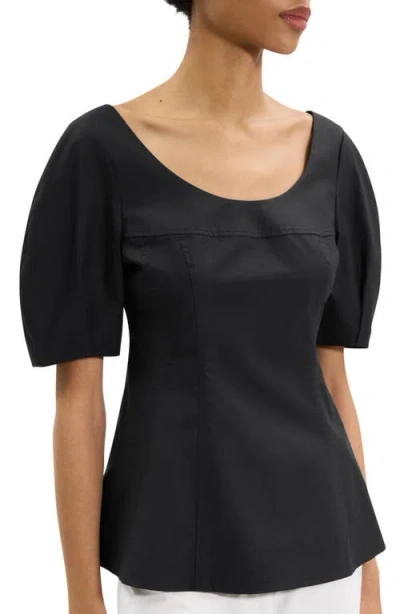 Theory Puff Sleeve Scoop Neck Shirt In Black