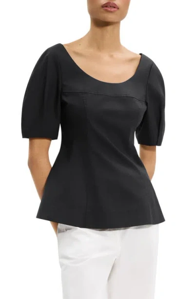 Theory Puff Sleeve Scoop Neck Shirt In Black