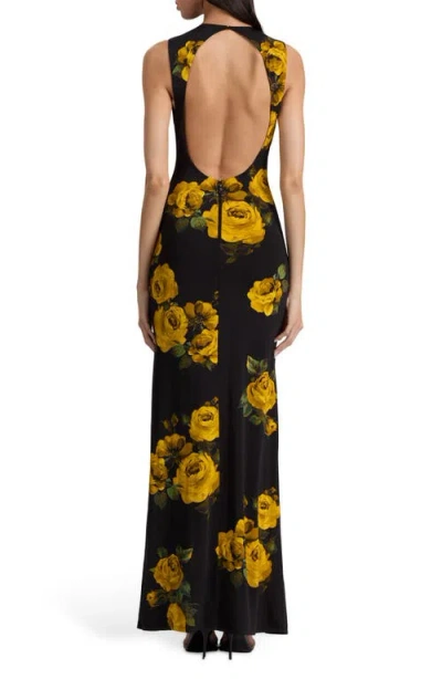 Alice And Olivia Delora Open Back Sleeveless Crew Neck Maxi Dress Rosehips In Black
