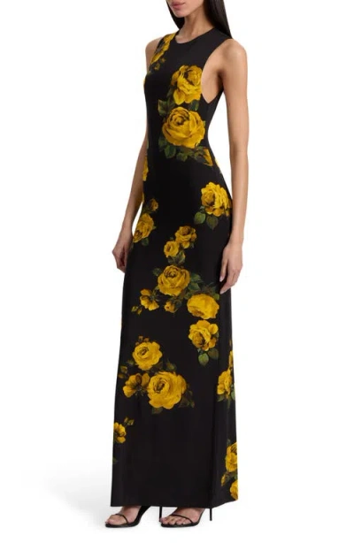 Alice And Olivia Delora Open Back Sleeveless Crew Neck Maxi Dress Rosehips In Black