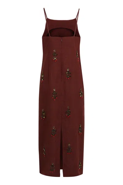 Polo Ralph Lauren Embellished Sleeveless Dress In Burgundy