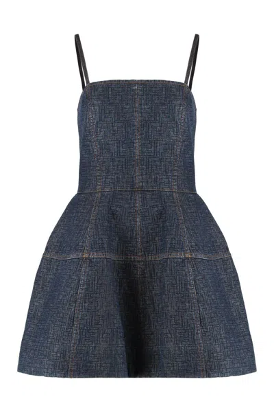Fendi Women Dark Blue Ff Denim Bustier Mini Dress In Blue