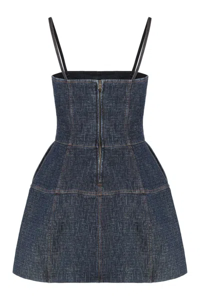 Fendi Women Dark Blue Ff Denim Bustier Mini Dress In Blue