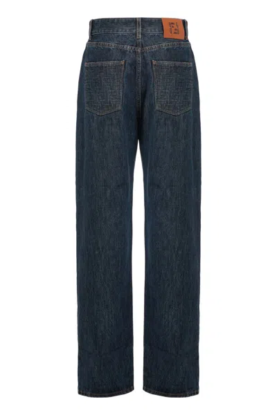 Fendi Wide Leg Jeans With 5 Pockets In Blue