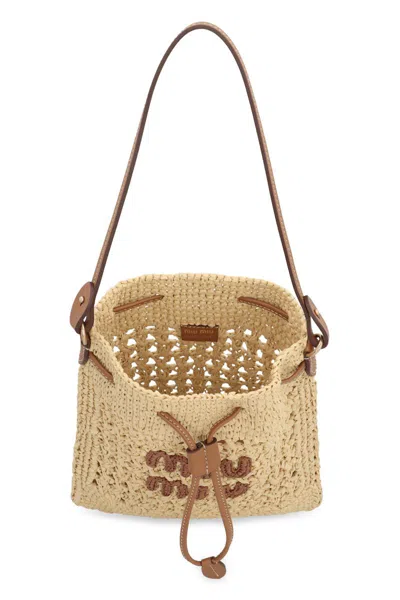 Miu Miu Raffia Mini Bag In Brown