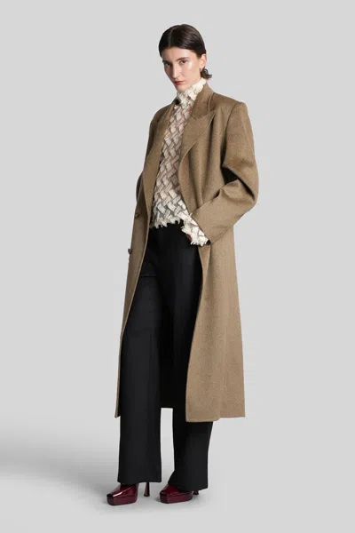 Séfr Colette Coat In Khaki Wool In Brown