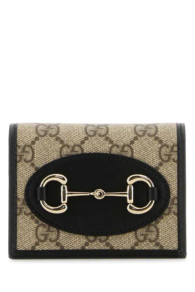 Gucci Women Brown Wallet With Metal Buckle On The Front And All-over Gg Motif In Fabric Woman