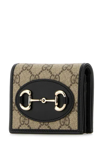 Gucci Women Brown Wallet With Metal Buckle On The Front And All-over Gg Motif In Fabric Woman