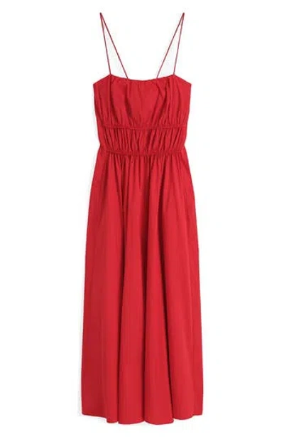 Cos Gathered Waist Midi Dress In Red