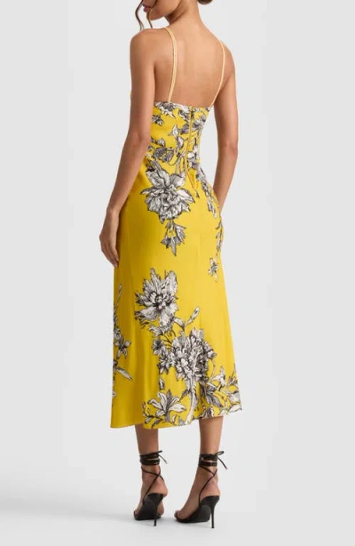 Alice And Olivia Kiro Blooming Wild Golden Hour Midi Slip Dress In Gold