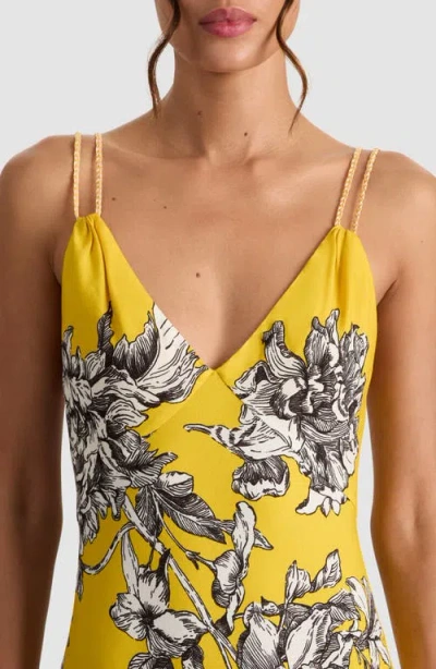 Alice And Olivia Kiro Blooming Wild Golden Hour Midi Slip Dress In Gold