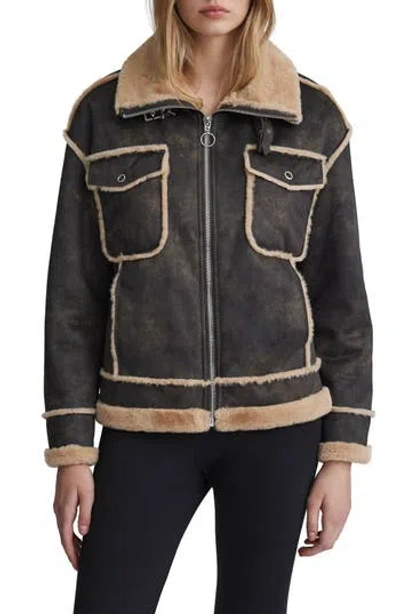 Nvlt Faux Fur Trim Faux Suede Biker Jacket In Brown