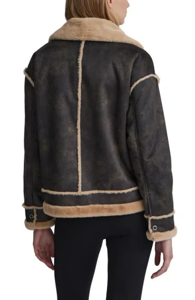 Nvlt Faux Fur Trim Faux Suede Biker Jacket In Brown