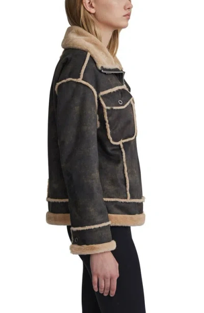 Nvlt Faux Fur Trim Faux Suede Biker Jacket In Brown