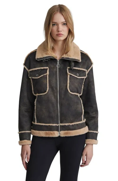 Nvlt Faux Fur Trim Faux Suede Biker Jacket In Brown