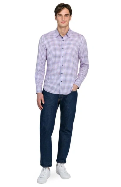 Construct Grid Print Stretch Dress Shirt In Purple