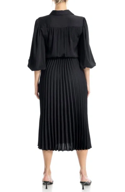 Max Studio Three-quarter Sleeve Satin Midi Shirtdress In Black