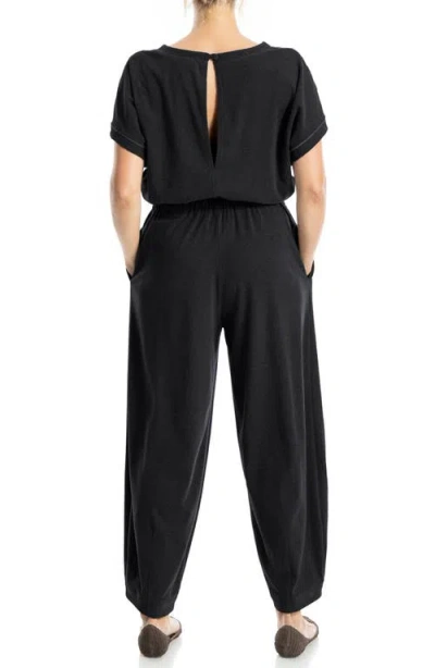 Max Studio Short Sleeve Tie Waist Jumpsuit In Black