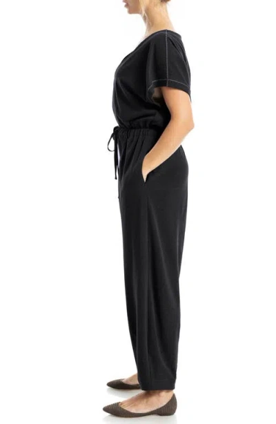 Max Studio Short Sleeve Tie Waist Jumpsuit In Black