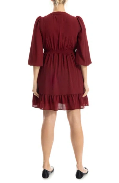 Max Studio V-neck Three-quarter Sleeve Minidress In Burgundy