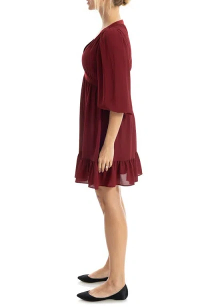 Max Studio V-neck Three-quarter Sleeve Minidress In Burgundy