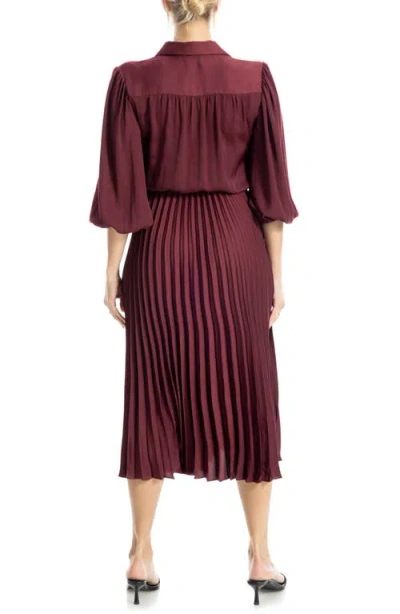 Max Studio Three-quarter Sleeve Satin Midi Shirtdress In Burgundy