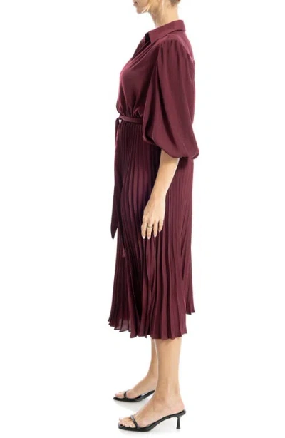 Max Studio Three-quarter Sleeve Satin Midi Shirtdress In Burgundy