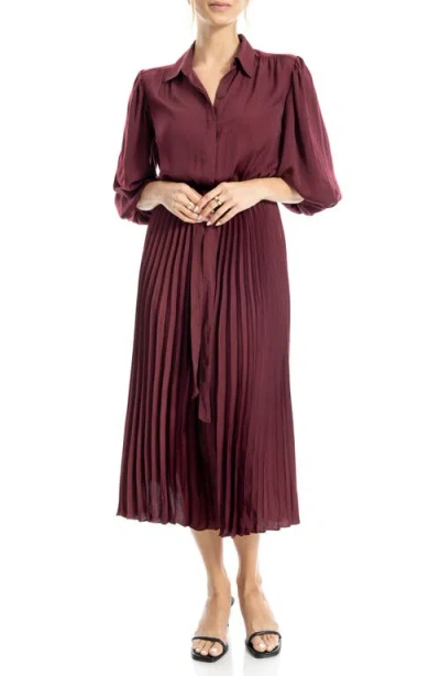 Max Studio Three-quarter Sleeve Satin Midi Shirtdress In Burgundy