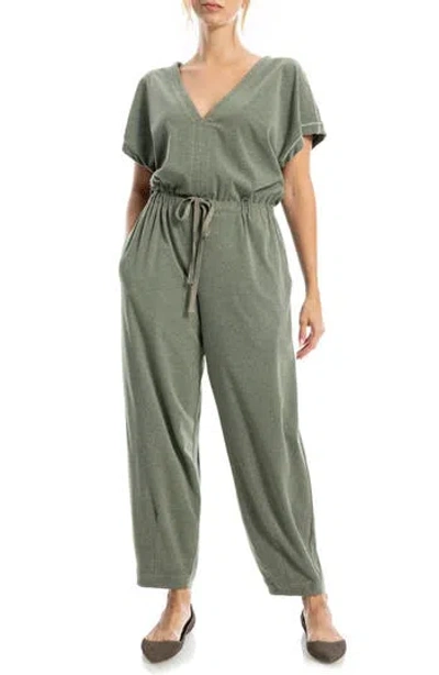 Max Studio Short Sleeve Tie Waist Jumpsuit In Green