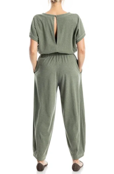 Max Studio Short Sleeve Tie Waist Jumpsuit In Green