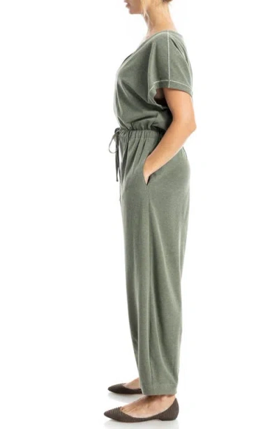 Max Studio Short Sleeve Tie Waist Jumpsuit In Green
