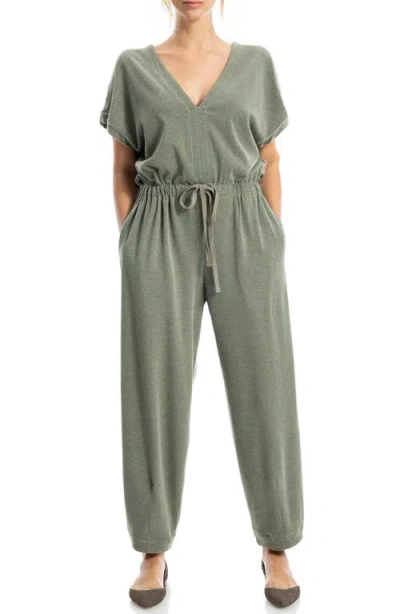 Max Studio Short Sleeve Tie Waist Jumpsuit In Green