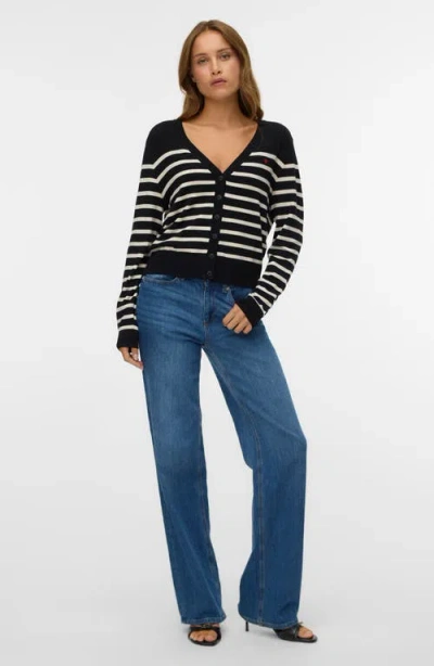Vero Moda Dory Stripe V-neck Crop Cardigan In Multi